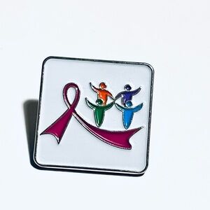 Pink Ribbon Square Enamel Pin - Awareness Accessory